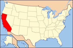 Peta Amerika Serikat, dengan California ditandai