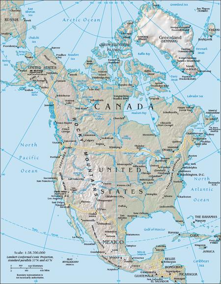 Peta Amerika Utara.
